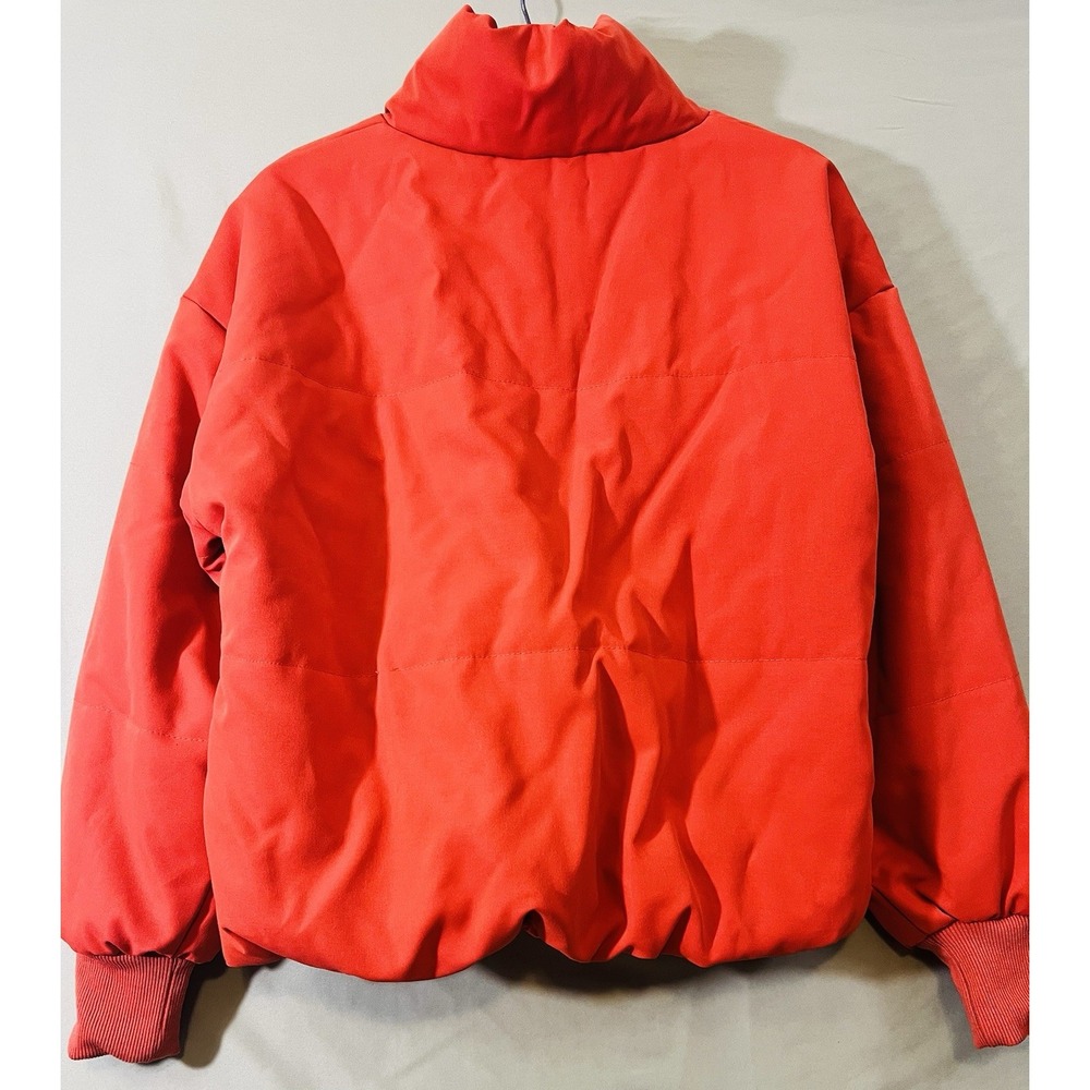 Orange Puffer Jacket Womens Zip Up Quilted Winter Coat Ribbed Cuffs Medium - Picture 9 of 13